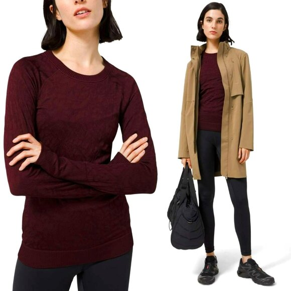 lululemon athletica Tops - Lululemon Rest Less Red Garnet Long Sleeve Crew Neck Workout Top Burgundy Fall